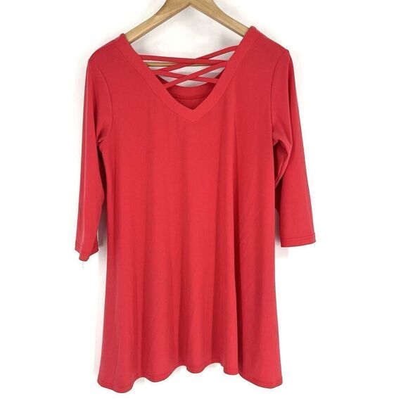 Sympli Tunic Top Size 8 Womens Pink Stretch Lagenlook Flowy Career Strappy Back - Picture 1 of 7